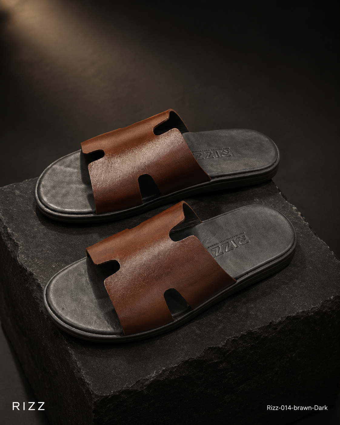 RIZZ 014 Premium H-Strap Burnished Leather Slide Sandal - Chocolate Dark —  handcrafted leather by RIZZ Leather